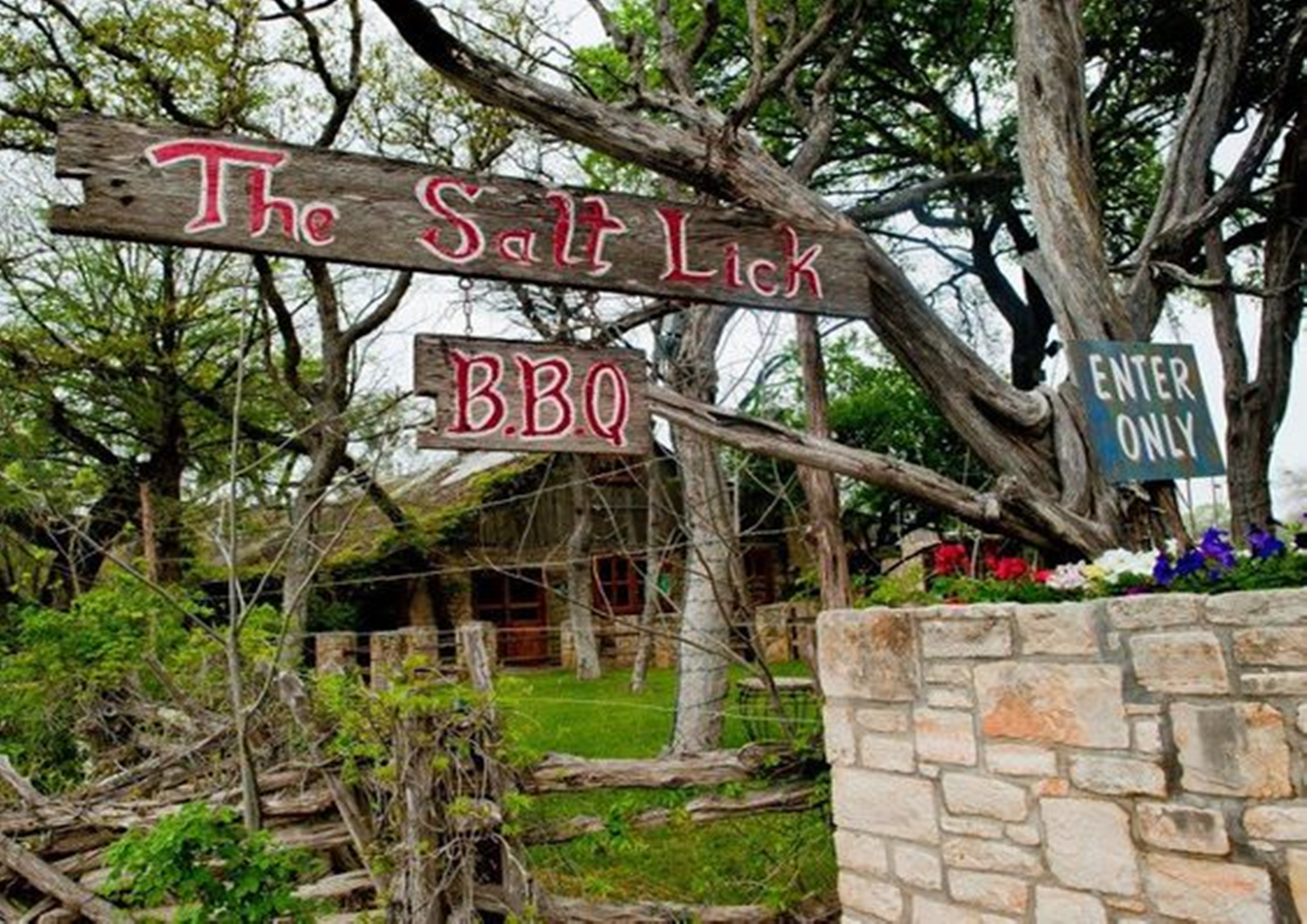 A view of the Salt Lick BBQ restaurant in Texas.